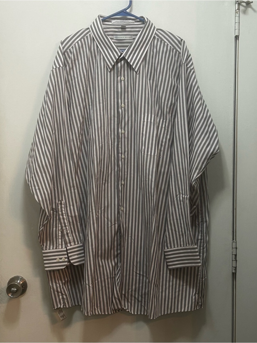 Geoffrey Beene Gray and White Vertical Stripe Dress Shirt